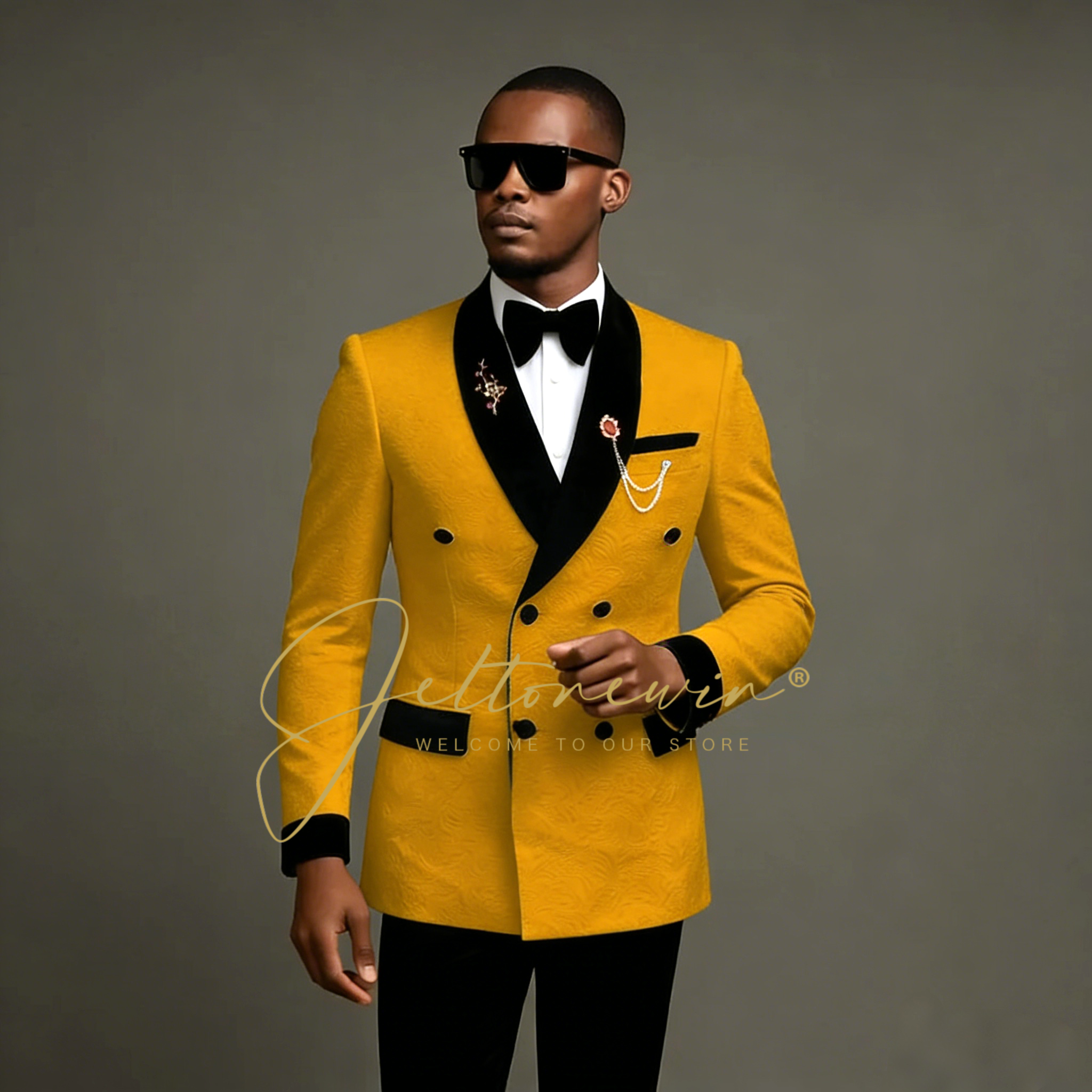Men Formal Wear With Blazer - Gold Floral Wedding Tuxedos Men's Suits