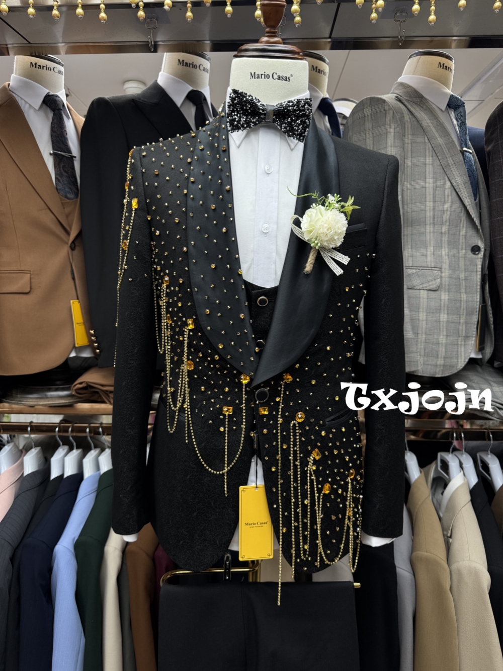 Men Formal Wear With Blazer - New Golden Beaded Tassel Suit Set