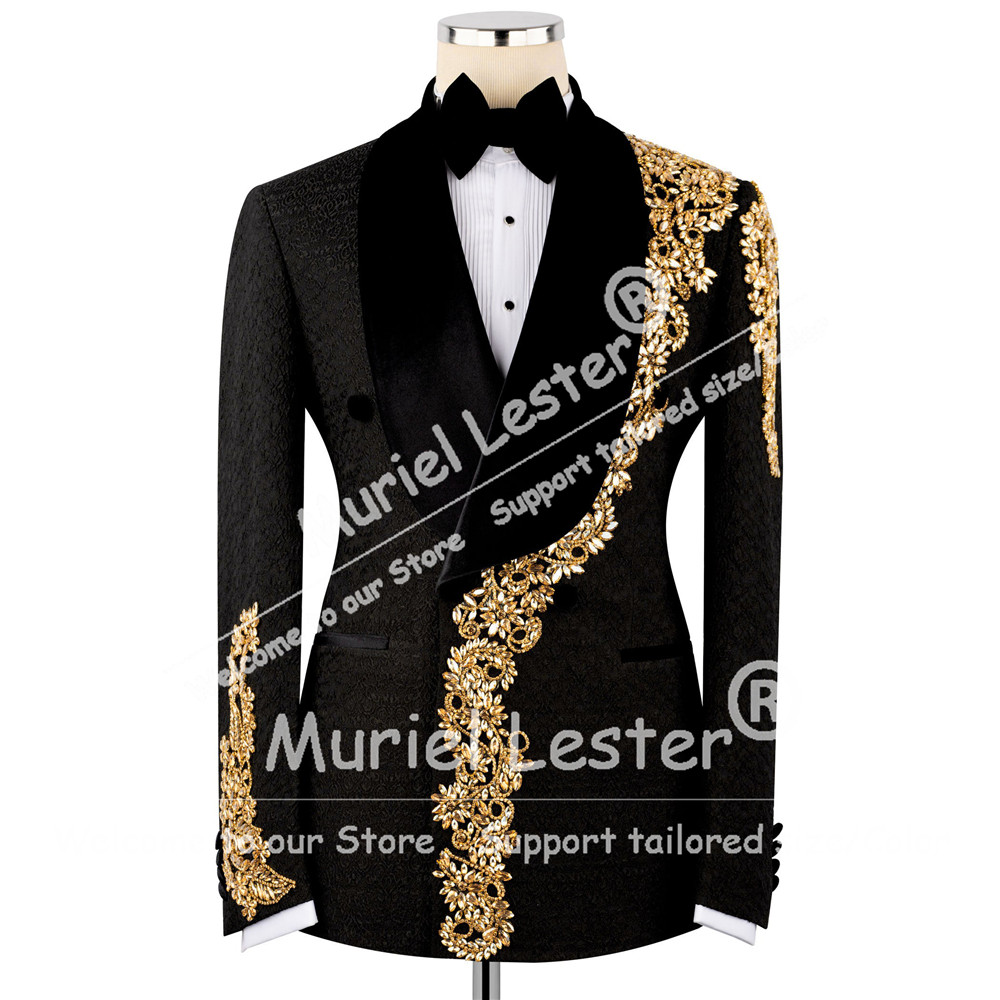 Men Formal Wear With Blazer - Luxury Suits Men Jacquard Beaded Stones