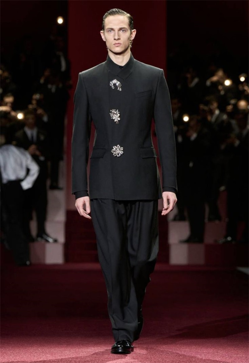 Men Formal Wear With Coat - Black Crystals Men Suit Set 2