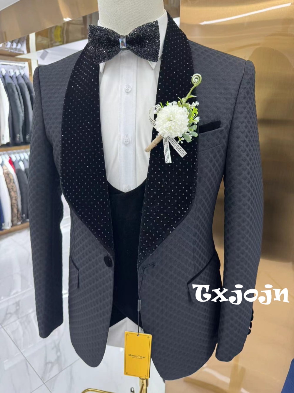 Men Formal Wear With Blazer - New Luxurious Beaded Tuxedo 3 Pieces