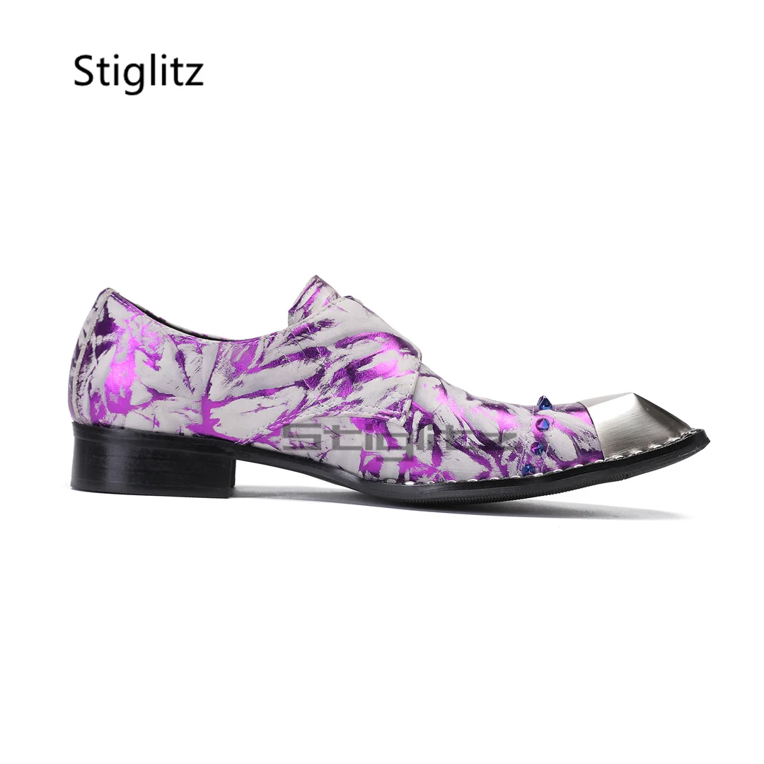 Men Formal Party Wear Dress - Purple Prints Genuine Leather Men's Shoes