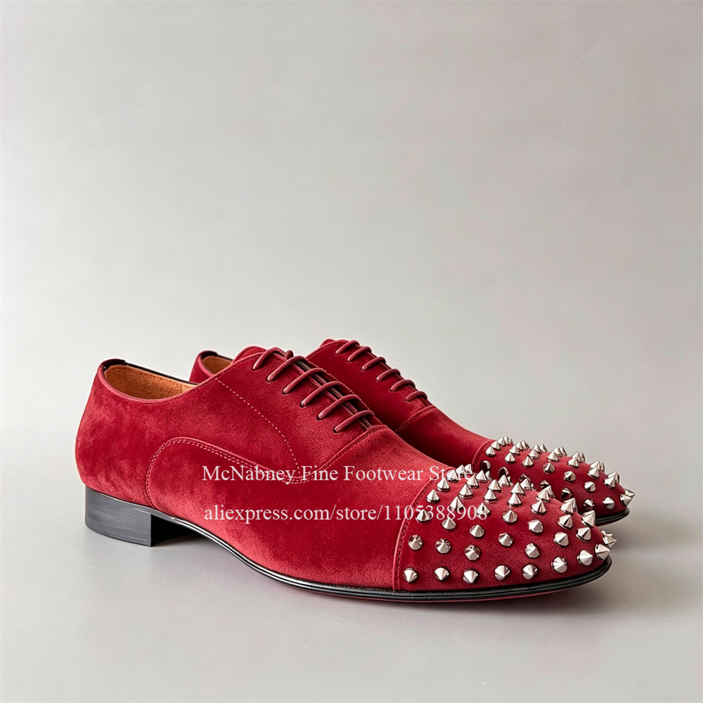 Men Formal Party Wear Dress - Spike Studs Leather Dress Shoes Lace