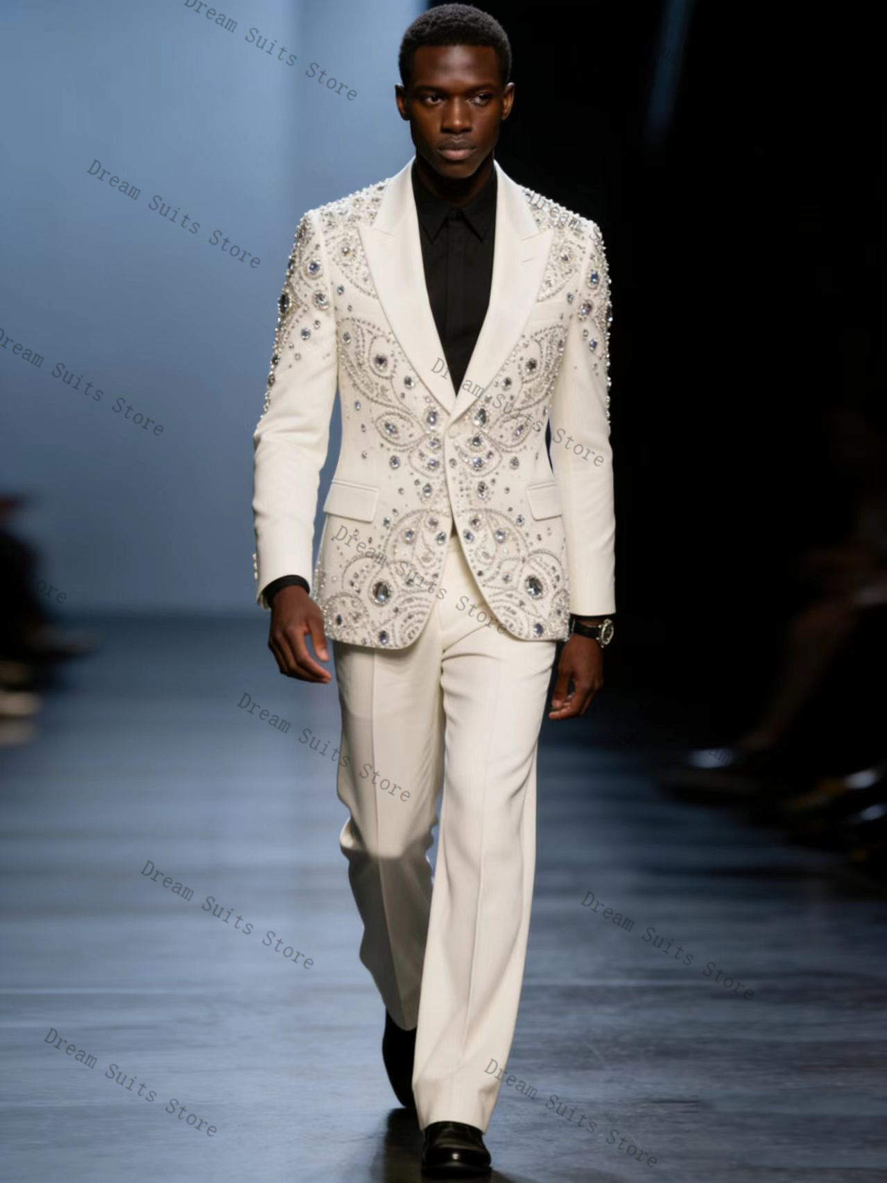Men Formal Wear With Coat - Luxury Crystals Men Suit Set 2