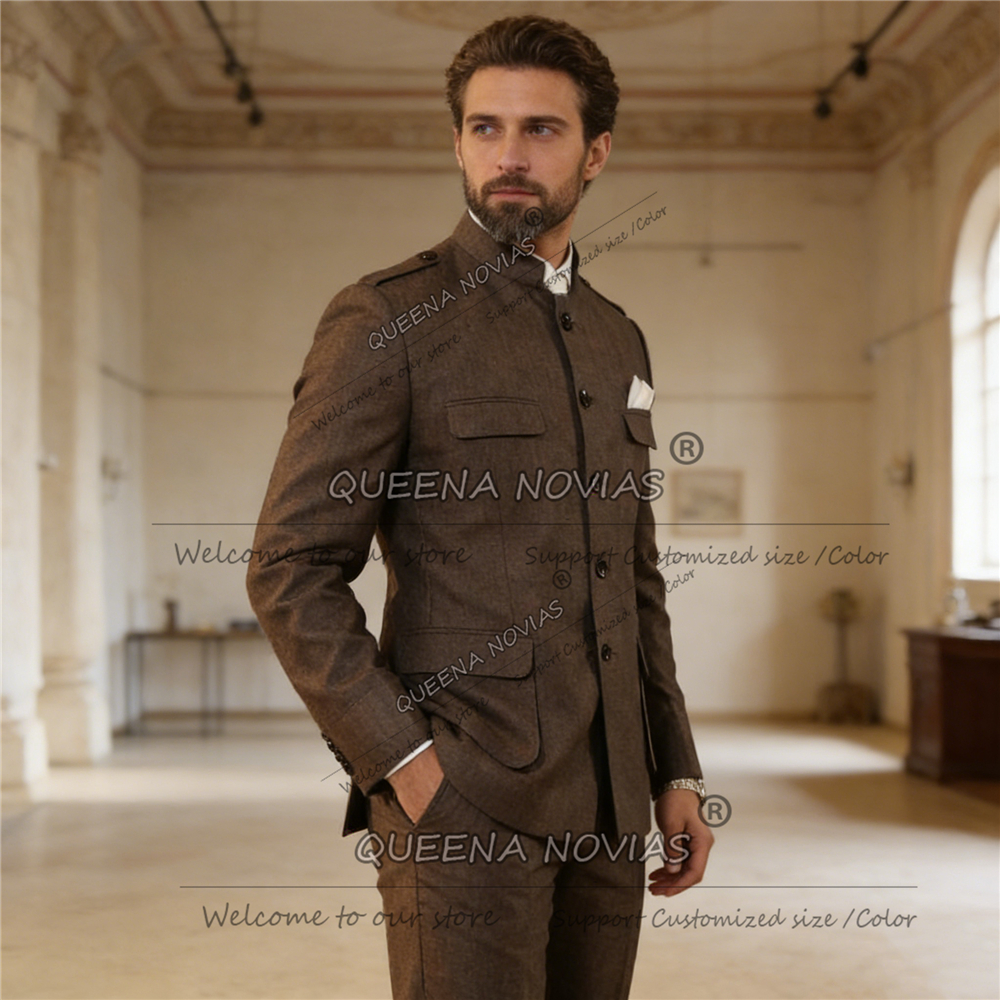 Men Formal Wear With Blazer - Classic Brown Suits Men Safari Style