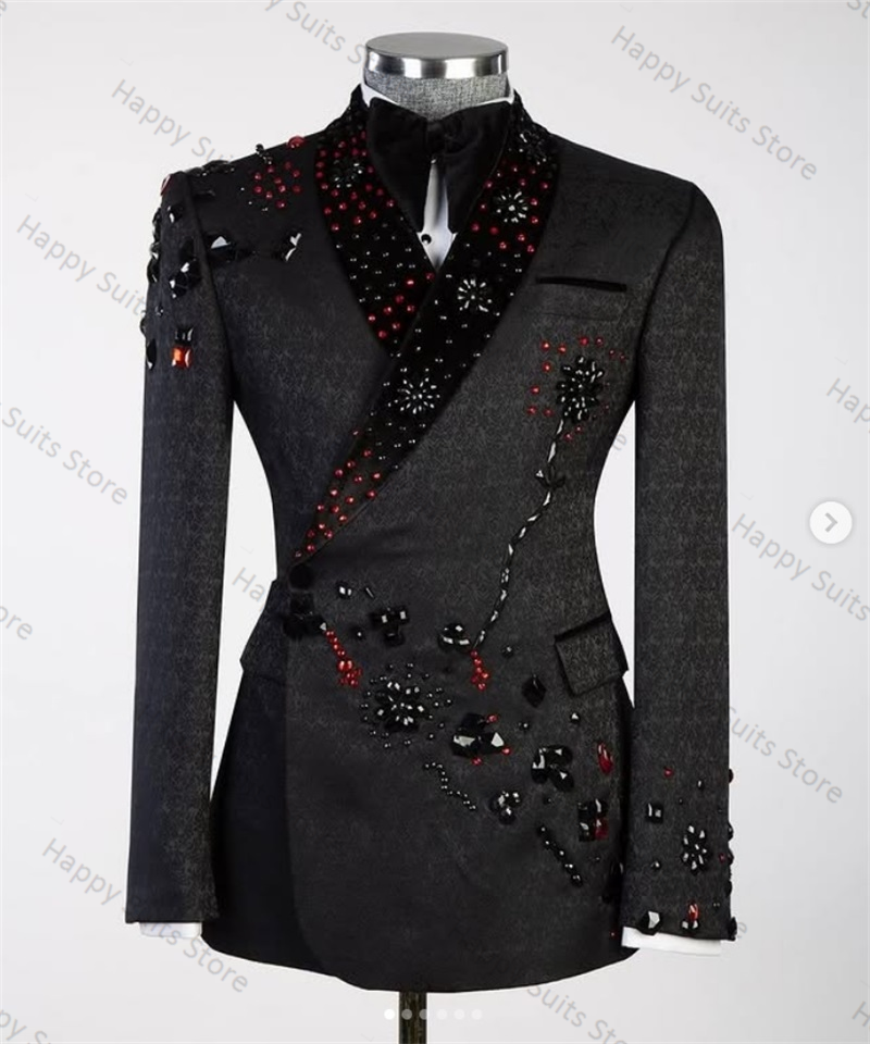 Men Formal Wear With Coat - Jacquard Crystals Formal Men Suit Pants