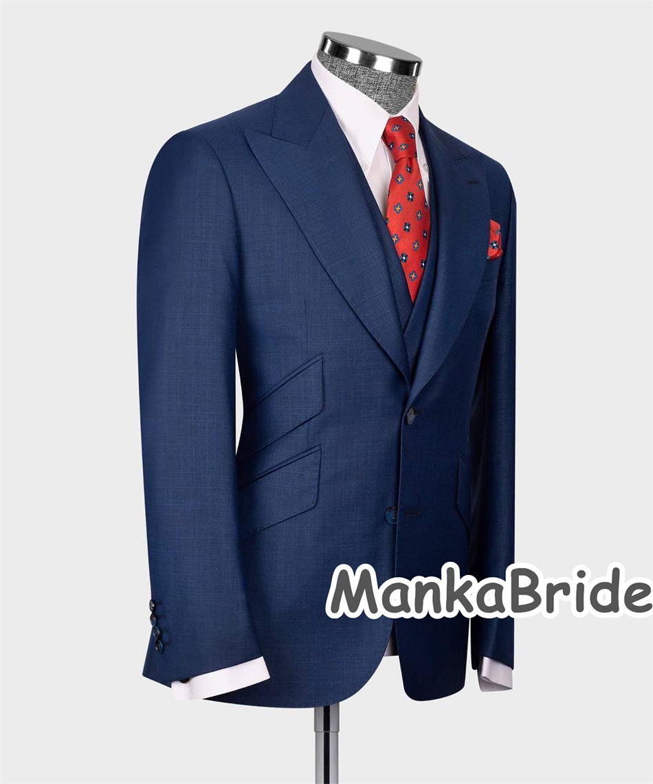 Elegant Navy Blue Classic Wedd - Men Formal Wear With Blazer ulasan dan harga