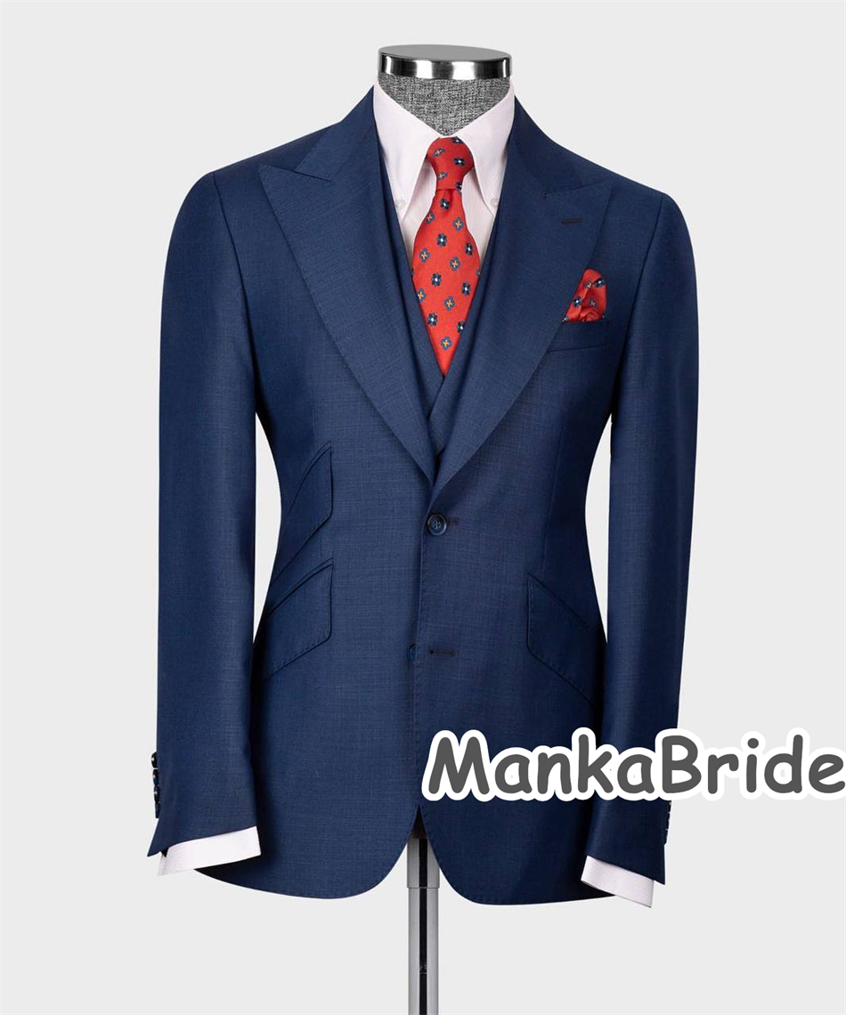 Elegant Navy Blue Classic Wedd - Men Formal Wear With Blazer ulasan dan harga