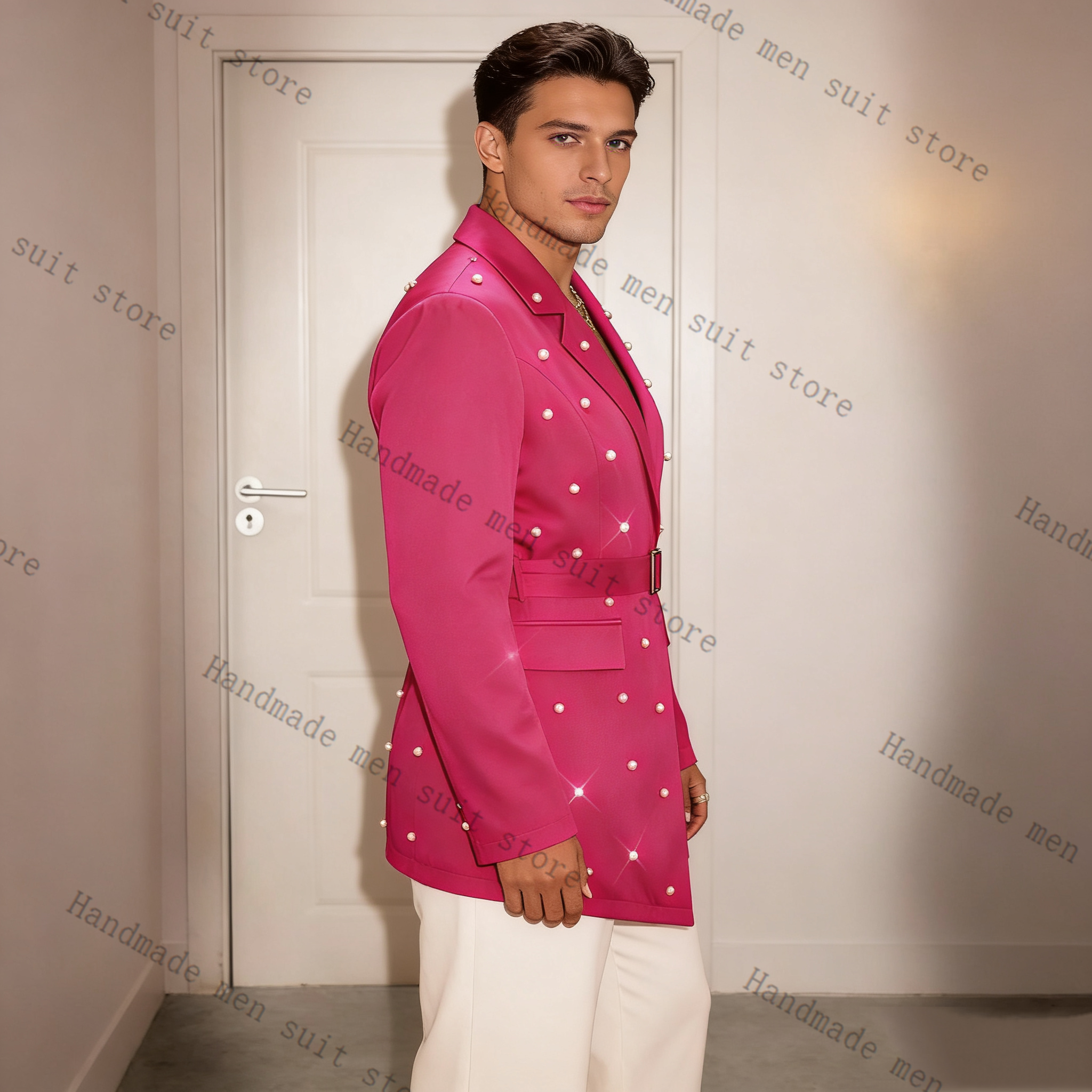 Pearls Pink Men Suit Set 2 Pie - Men Formal Wear With Coat ulasan dan harga