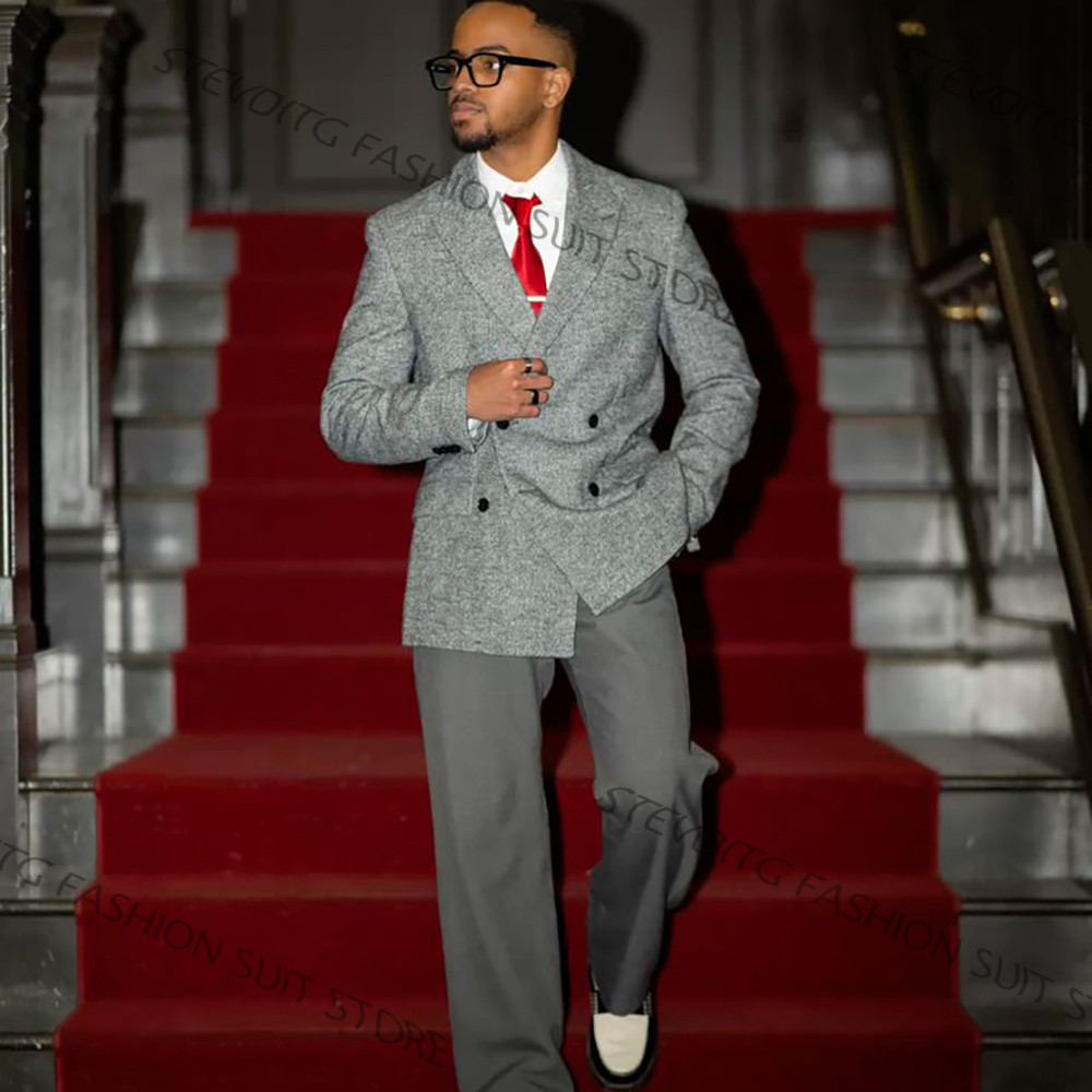Casual Textured Men's Grey Dou - Men'S Formal Evening Wear ulasan dan harga