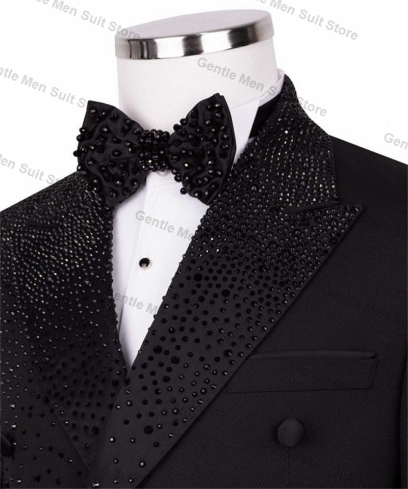 Black Luxury Crystals Men Suit - Men Formal Wear With Coat ulasan dan harga