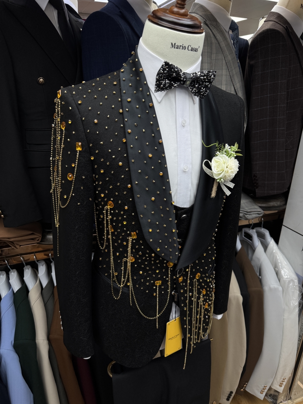 New Golden Beaded Tassel Suit  - Men Formal Wear With Blazer ulasan dan harga