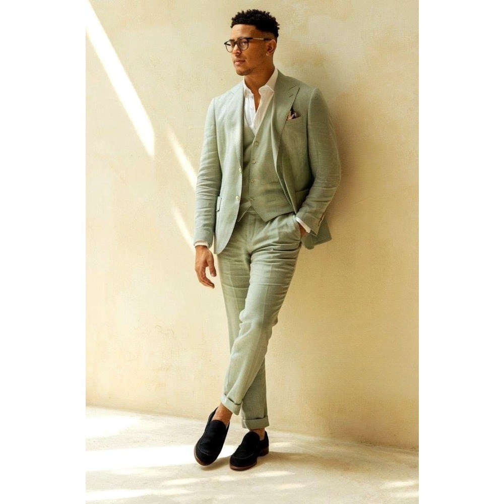 Sage Green Linen Wedding Suits - Men Formal Wear Green ulasan dan harga