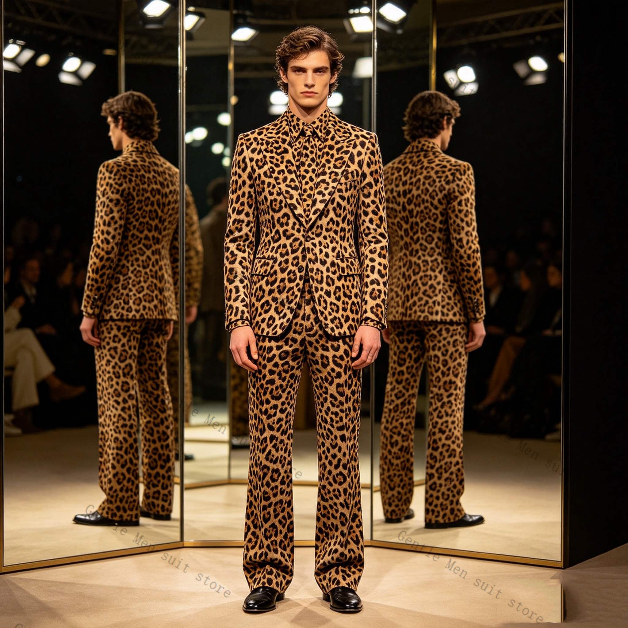 Brown Leopard Print Men Suit S - Men Formal Wear With Coat ulasan dan harga