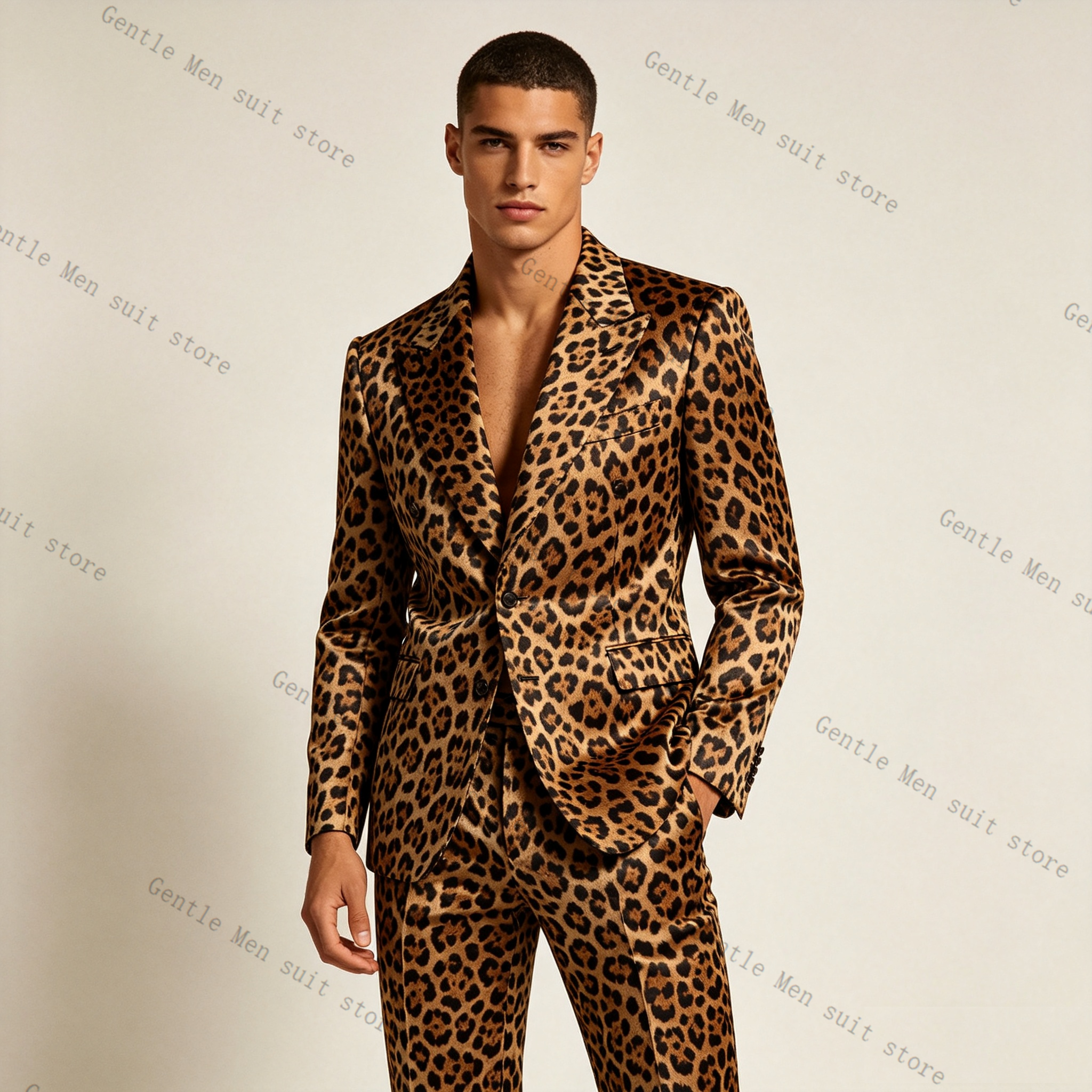 Brown Leopard Print Men Suit S - Men Formal Wear With Coat ulasan dan harga