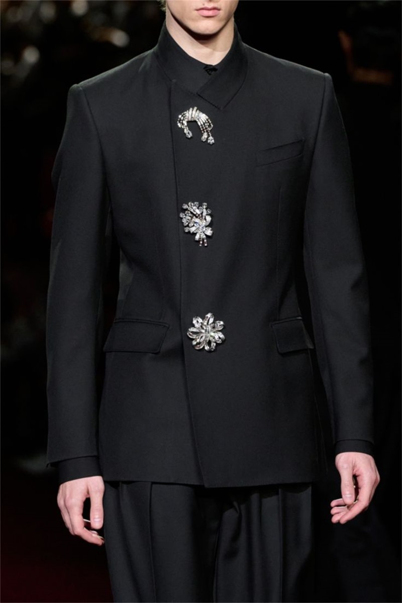 Black Crystals Men Suit Set 2  - Men Formal Wear With Coat ulasan dan harga