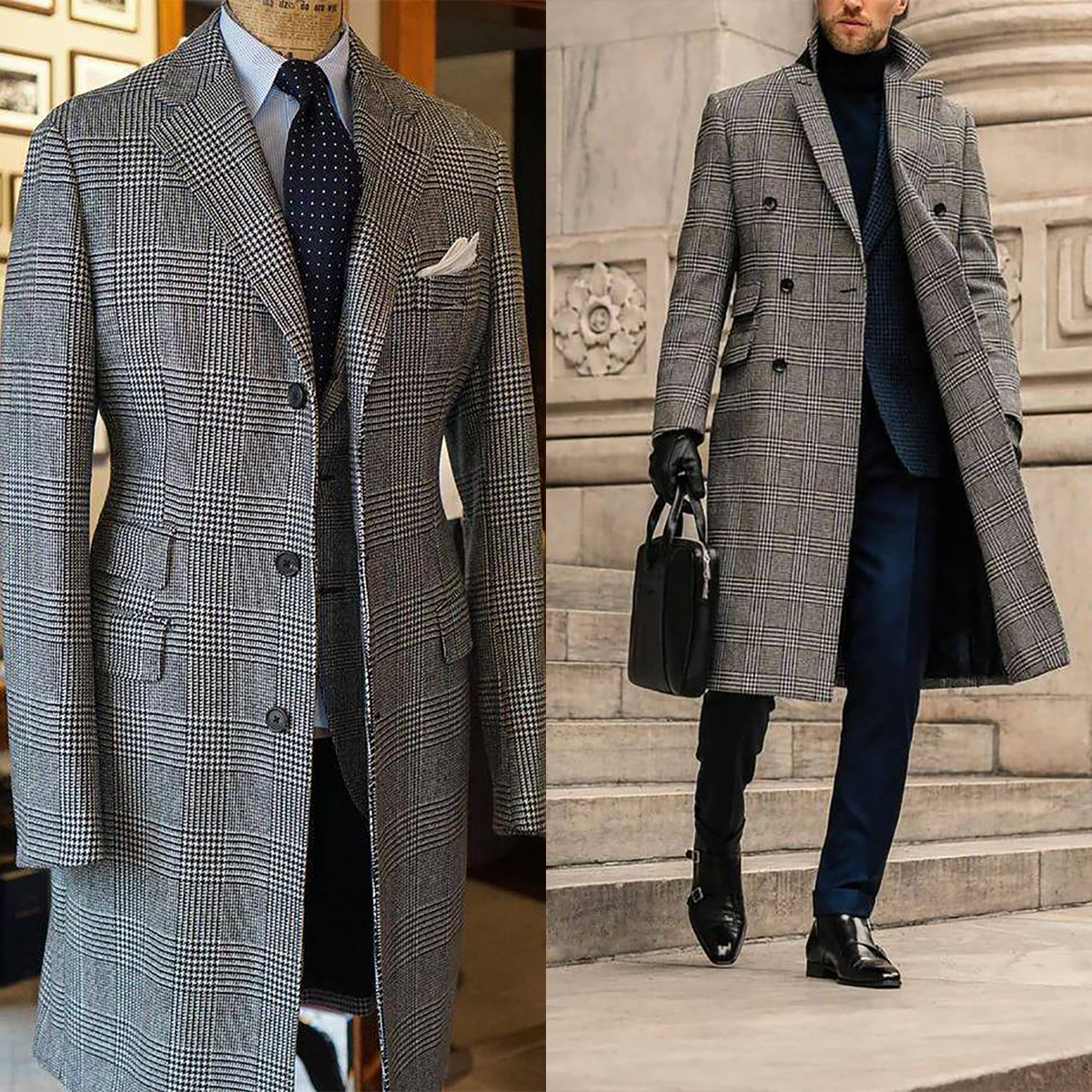 Plaid Woolen Overcoat Jacket F - Men Formal Wear With Coat ulasan dan harga