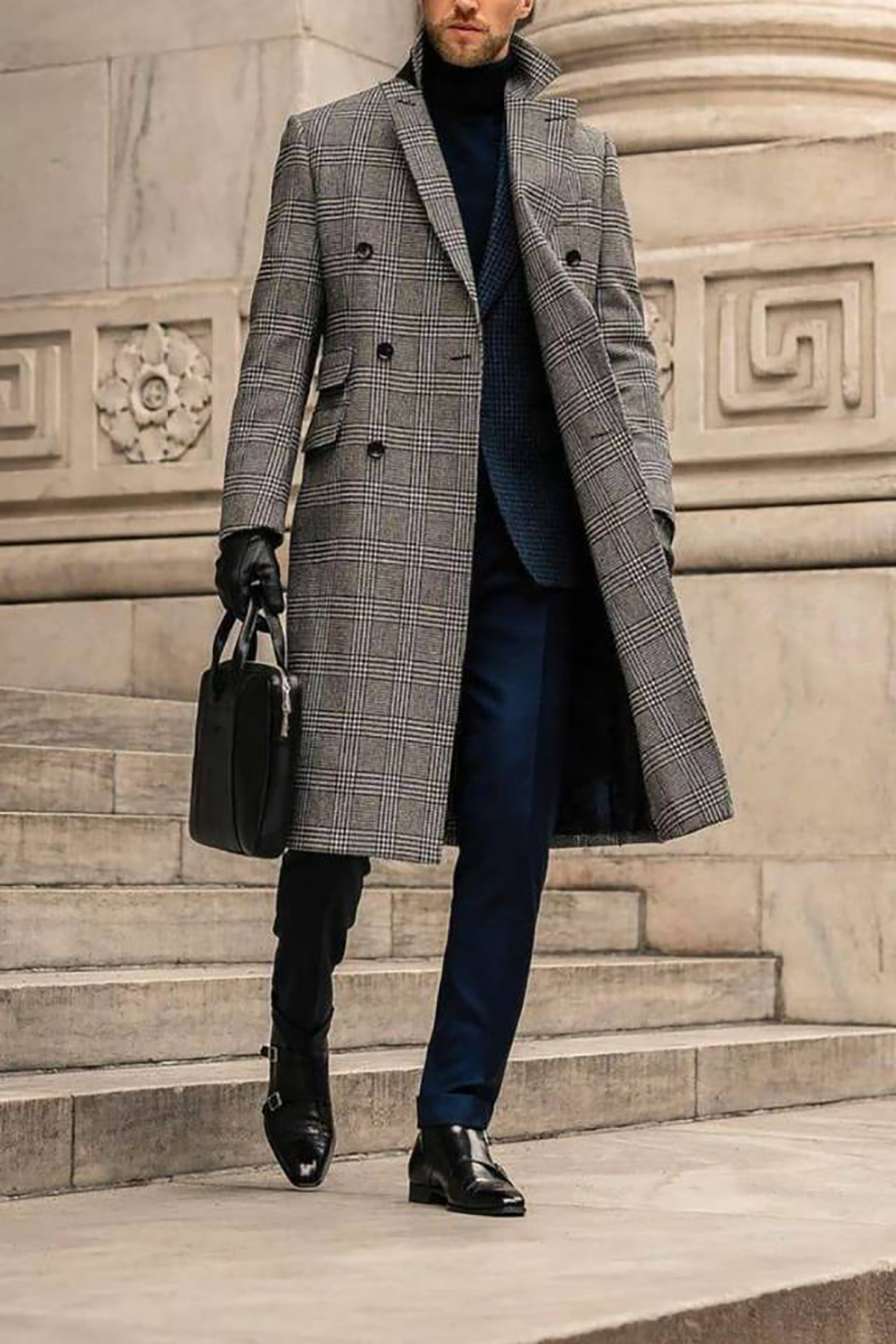 Plaid Woolen Overcoat Jacket F - Men Formal Wear With Coat ulasan dan harga