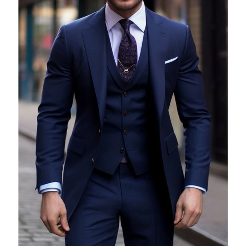 Navy Blue 3 Pieces Casual Male - Men Formal Wear With Blazer ulasan dan harga