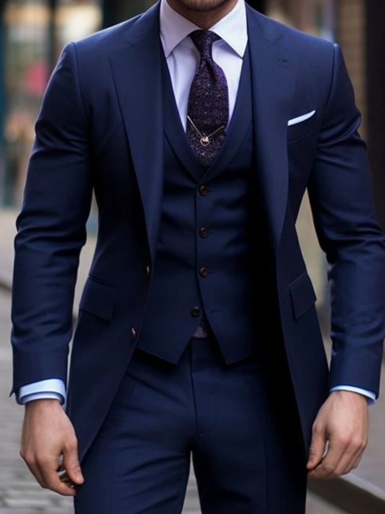 Navy Blue 3 Pieces Casual Male - Men Formal Wear With Blazer ulasan dan harga