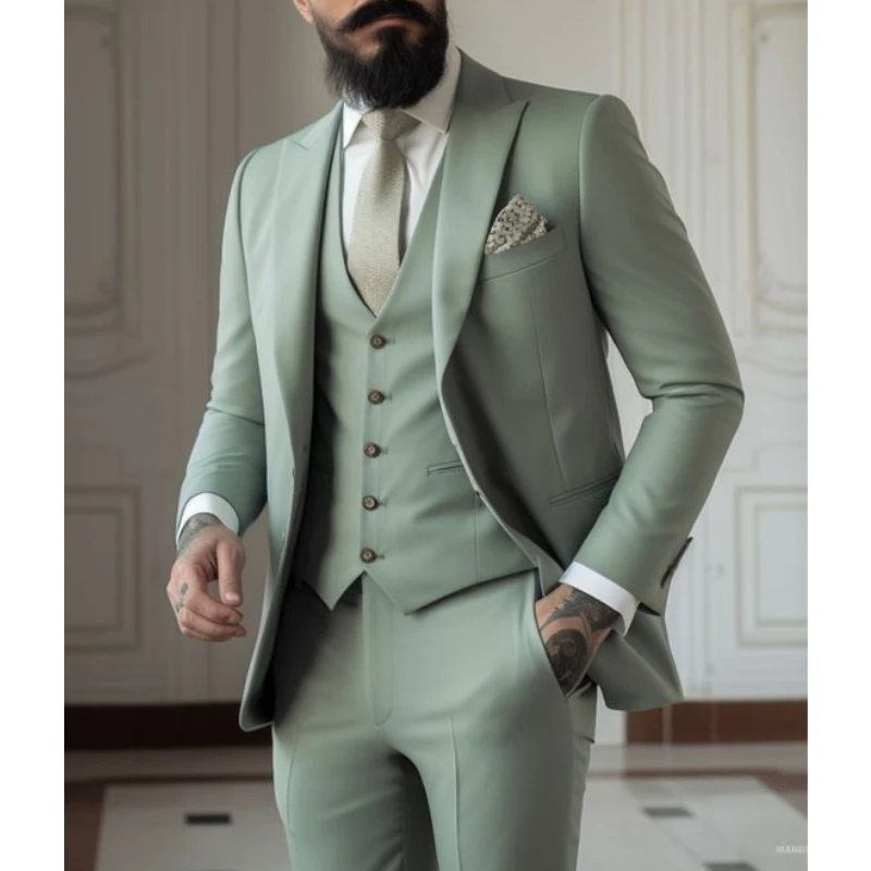 Light green Suits Men Suits 3  - Men Formal Wear Green ulasan dan harga