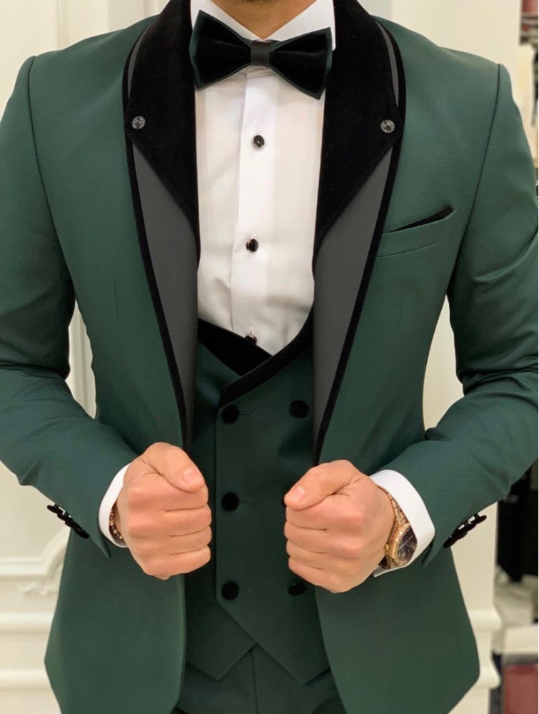 Green Men's Suits Slim Fit 3 P - Men Formal Wear Green ulasan dan harga