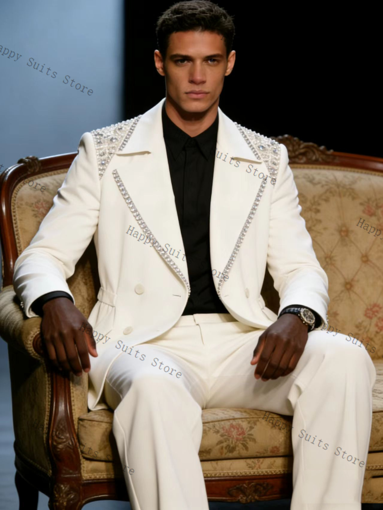 Crystals Men Suit Set 2 Pcs Gr - Men Formal Wear With Coat ulasan dan harga