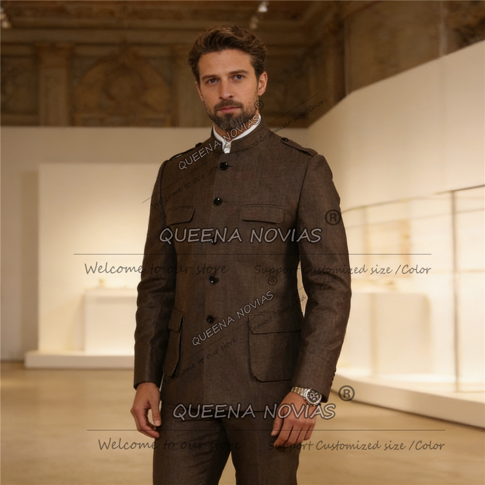 Classic Brown Suits Men Safari - Men Formal Wear With Blazer ulasan dan harga
