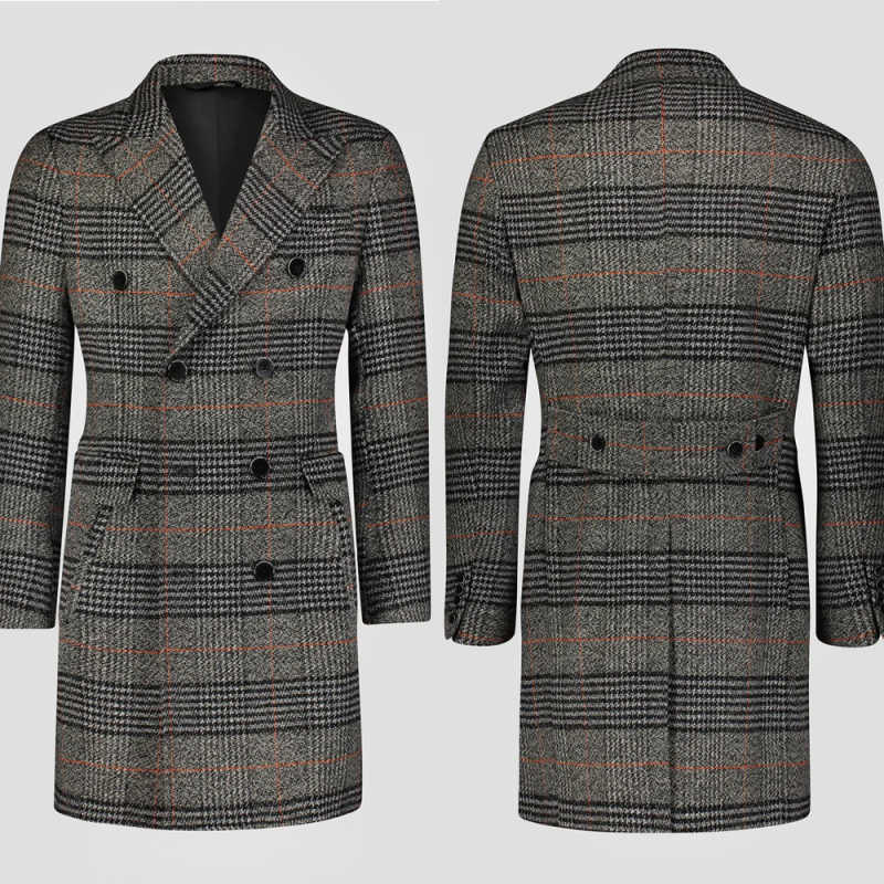 Modern Grid Woolen Blend Men O - Men Formal Wear With Coat ulasan dan harga