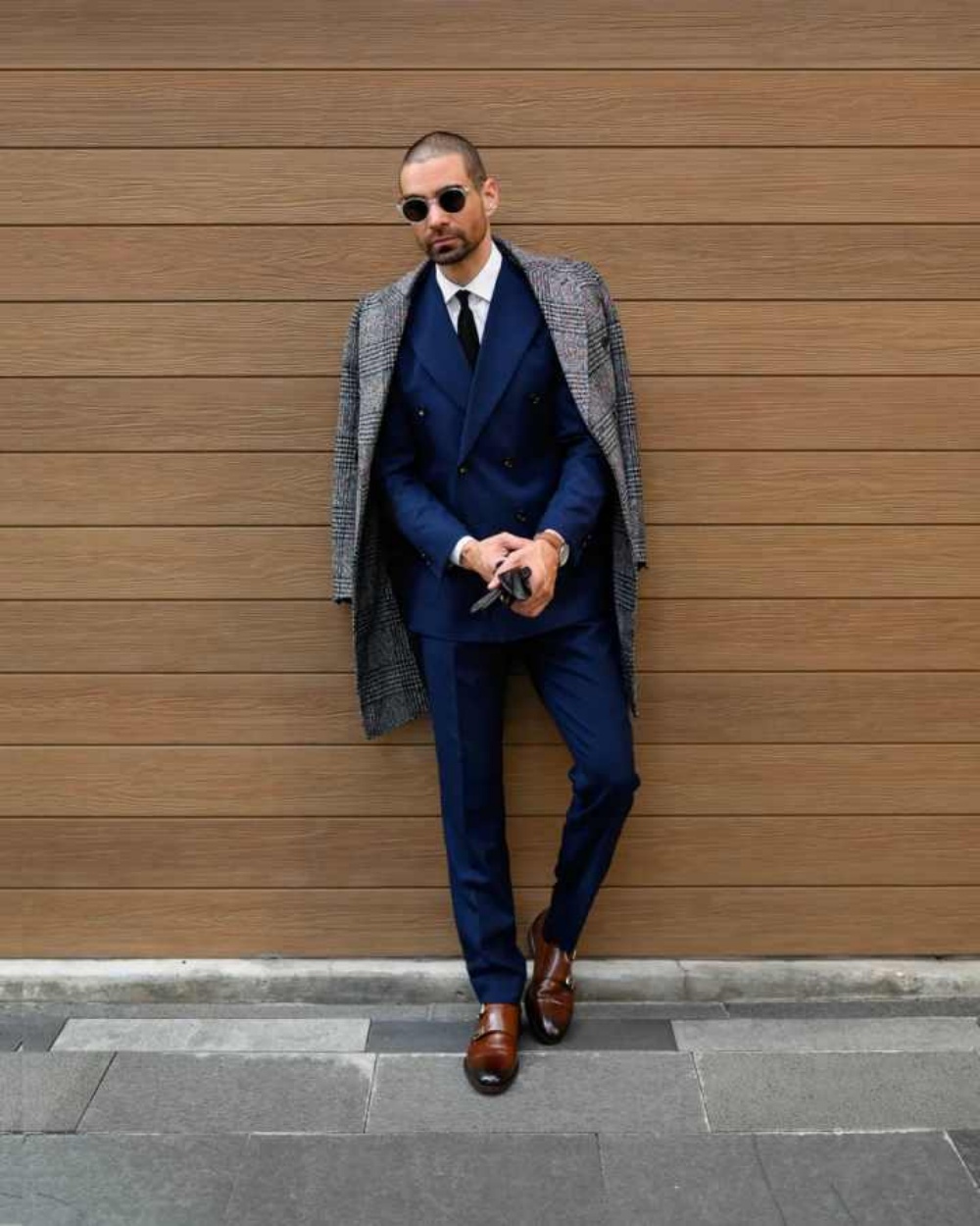 Modern Grid Woolen Blend Men O - Men Formal Wear With Coat ulasan dan harga
